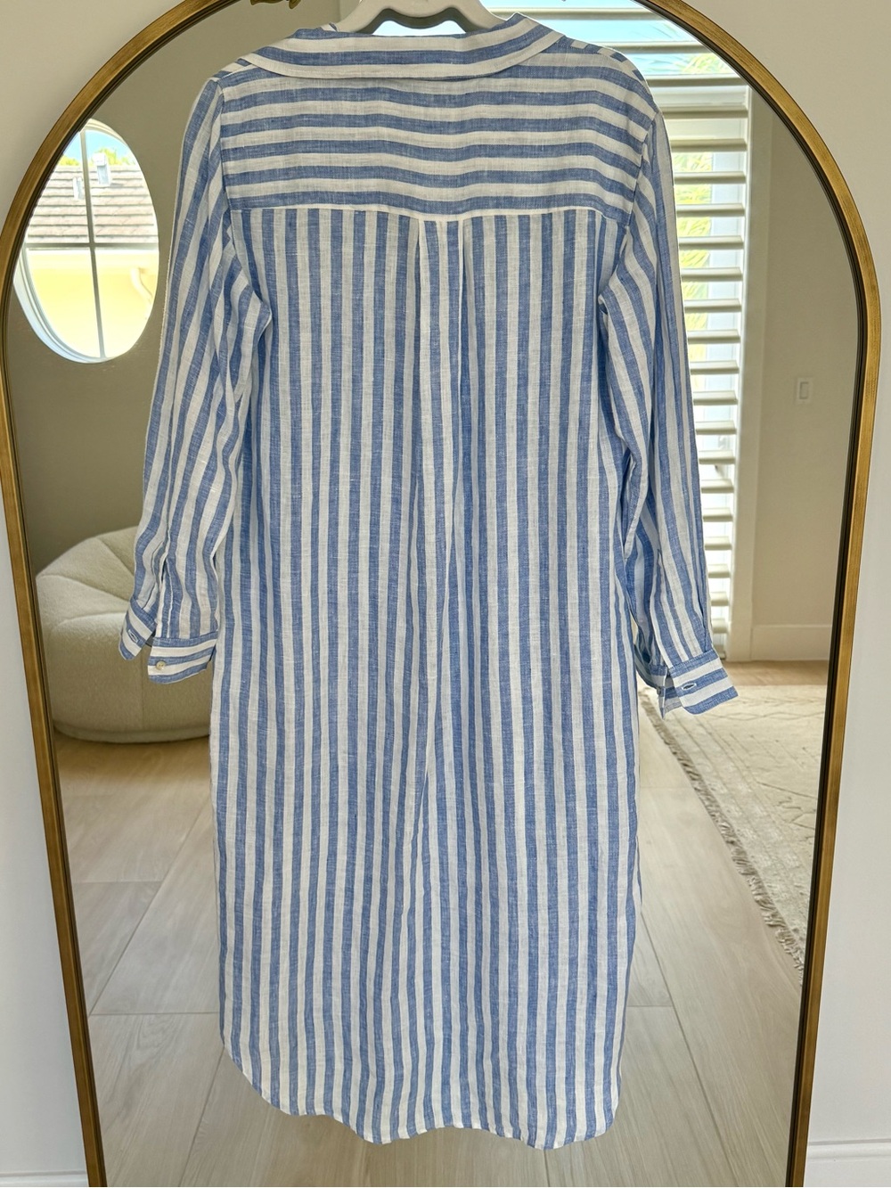 NWT Magaschoni 100% Linen Shirt Dress Blue Stripe S - Picture 3 of 6